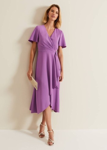 Phase Eight Julissa Frill Wrap Dress Purple USA | 1465203-AY